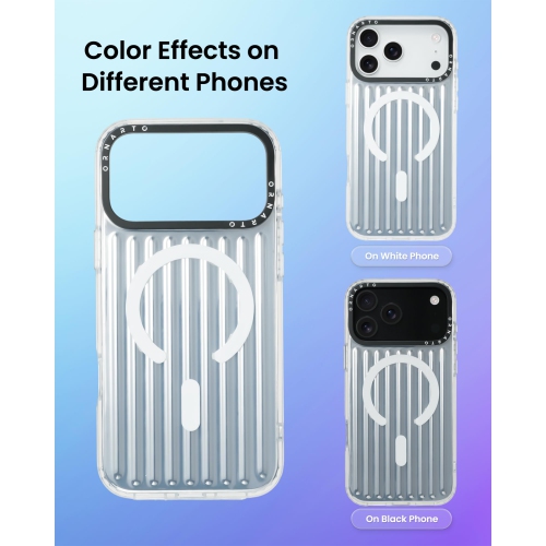 ORNARTO for iPhone 17 Pro Case,[Compatible with MagSafe ],Iridescent Vertical Stripe Design, Shockproof Protective Phone Case 6.3"-Silver