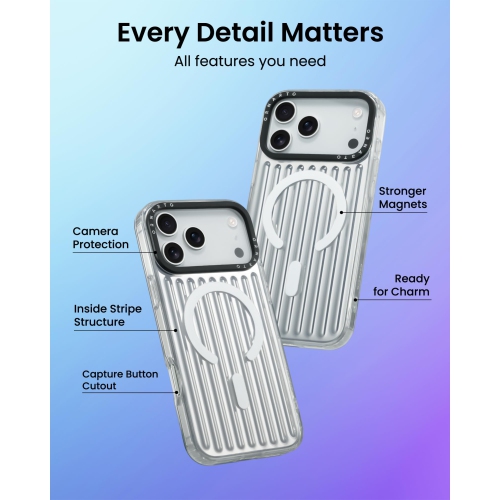 ORNARTO for iPhone 17 Pro Case,[Compatible with MagSafe ],Iridescent Vertical Stripe Design, Shockproof Protective Phone Case 6.3"-Silver