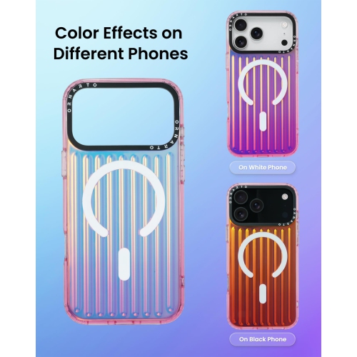 ORNARTO for iPhone 17 Pro Case,[Compatible with MagSafe ],Iridescent Vertical Stripe Design, Shockproof Protective Phone Case 6.3"-Iridescent Pink