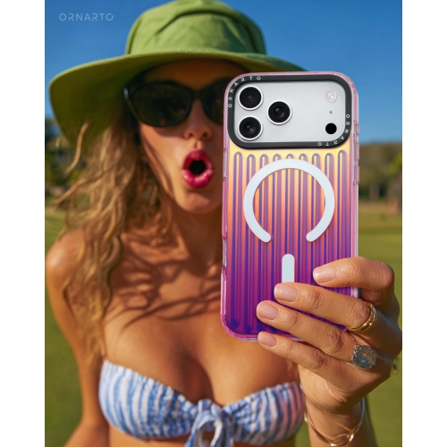 ORNARTO for iPhone 17 Pro Case,[Compatible with MagSafe ],Iridescent Vertical Stripe Design, Shockproof Protective Phone Case 6.3"-Iridescent Pink