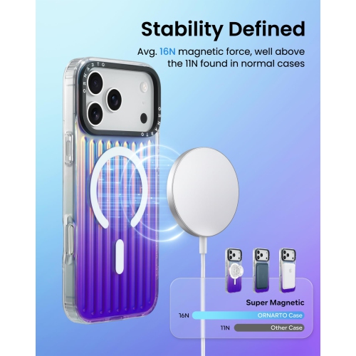 ORNARTO for iPhone 17 Pro Case,[Compatible with MagSafe ],Iridescent Vertical Stripe Design, Shockproof Protective Phone Case 6.3"-Iridescent Purple