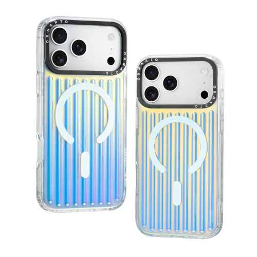 ORNARTO for iPhone 17 Pro Case,[Compatible with MagSafe ],Iridescent Vertical Stripe Design, Shockproof Protective Phone Case 6.3"-Iridescent Blue