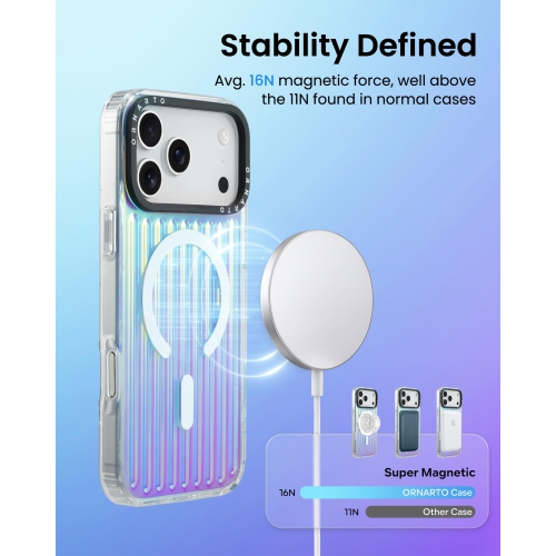 ORNARTO for iPhone 17 Pro Case,[Compatible with MagSafe ],Iridescent Vertical Stripe Design, Shockproof Protective Phone Case 6.3"-Iridescent Blue