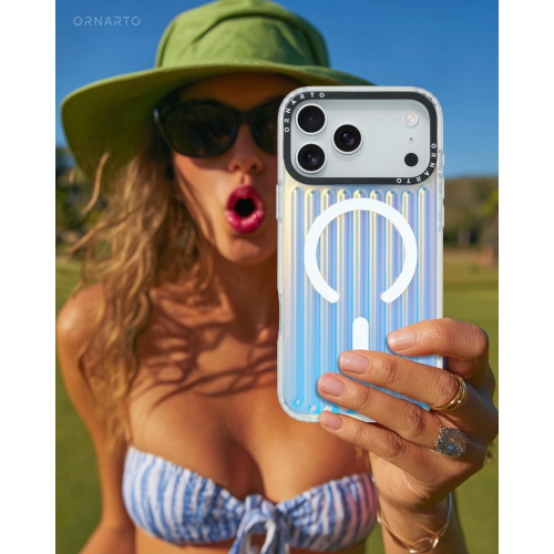 ORNARTO for iPhone 17 Pro Case,[Compatible with MagSafe ],Iridescent Vertical Stripe Design, Shockproof Protective Phone Case 6.3"-Iridescent Blue