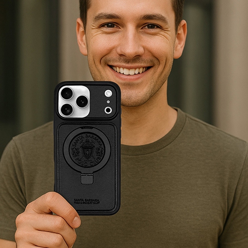 Santa Barbara Primo Series Black Leather Mag-Safe Case for iPhone 17 Pro Max