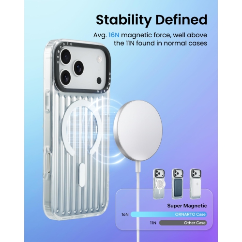 ORNARTO for iPhone 17 Pro Max Case,[Compatible with MagSafe ],Iridescent Vertical Stripe Design, Shockproof Protective Phone Case 6.9"-Silver