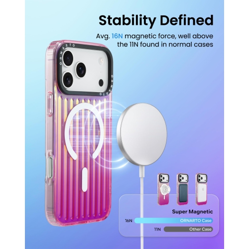 ORNARTO for iPhone 17 Pro Max Case,[Compatible with MagSafe ],Iridescent Vertical Stripe Design, Shockproof Protective Phone Case 6.9"-Iridescent Pink