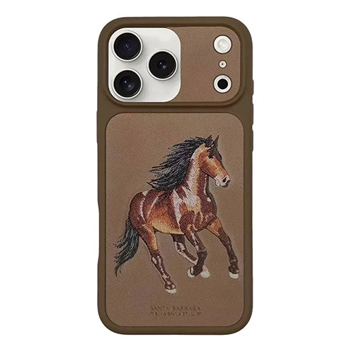 SANTA BARBARA  Boris Series 3D Embroidered Horse Leather Case for Iphone 17 Pro Max In Brown