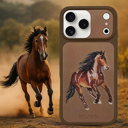 Santa Barbara Boris Series 3D Embroidered Brown Horse Leather Case for iPhone 17 Pro Max