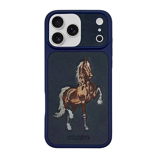 SANTA BARBARA  Boris Series 3D Embroidered Horse Leather Case for Iphone 17 Pro In Blue