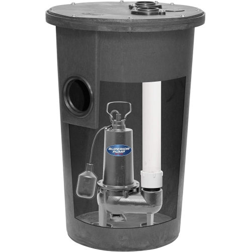 Superior Pump 93015-U Cast Iron Tethered Float Switch Sewage Pump with Basin Kit, 1/2 HP, Black