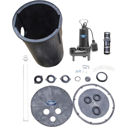 Superior Pump 93015-U Cast Iron Tethered Float Switch Sewage Pump with Basin Kit, 1/2 HP, Black