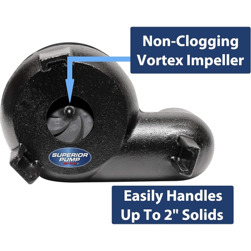 Superior Pump 93015-U Cast Iron Tethered Float Switch Sewage Pump with Basin Kit, 1/2 HP, Black