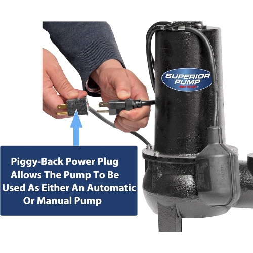 Superior Pump 93015-U Cast Iron Tethered Float Switch Sewage Pump with Basin Kit, 1/2 HP, Black