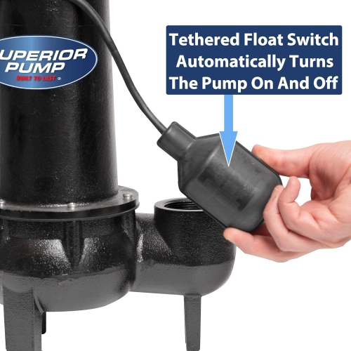 Superior Pump 93015-U Cast Iron Tethered Float Switch Sewage Pump with Basin Kit, 1/2 HP, Black