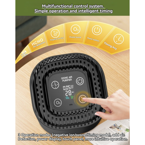 Small Air Purifier and Disinfector - Home and Car Formaldehyde Odor Remover, Ozone Sterilization + Negative Ion Purification, 3 Modes, USB-C Power