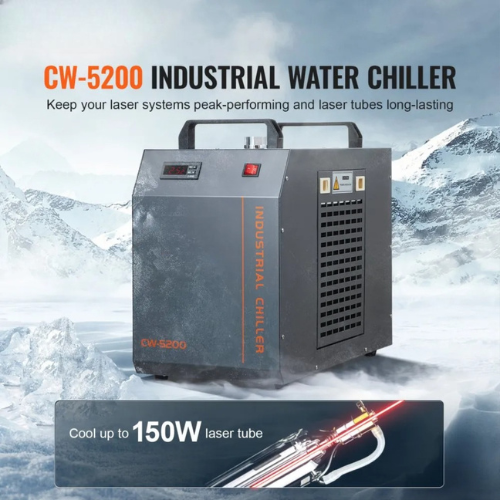 VEVOR CW-5200 Industrial Water Chiller, 7L Tank, 1700W Cooling Capacity, 13 L/min Flow Rate, R134a Compressor Cooling for CO₂ Laser Engraving Machines