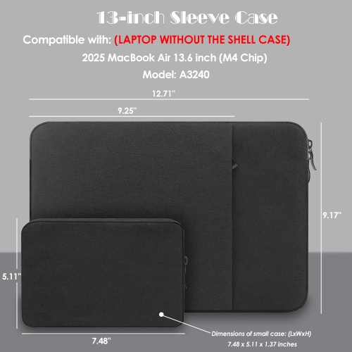 P 13-Inch Laptop Sleeve Case for 2025-2022 MacBook Air 13.6 inch M4 A3240 & 2022 MacBook Pro 13 inch M2 A2338 Accessory Traveling Carrying Case