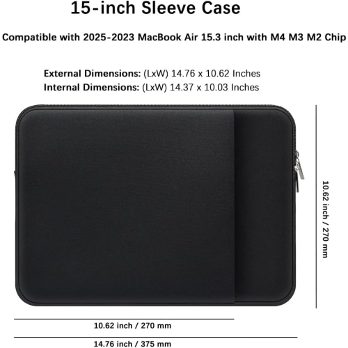 15 Inch Laptop Sleeve Case for 2025 2024 2023 M4 M3 M2 Chip MacBook Air 15.3 inches A3241 A3114 A2941 Soft Memory Foam Portable Carrying Travel