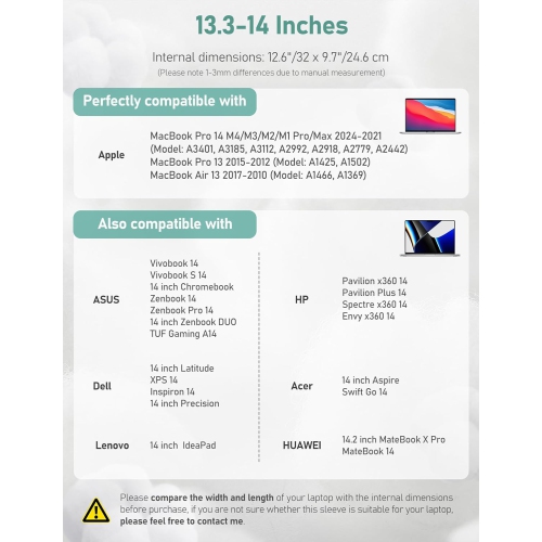 13.3-14 Inch Puffy Laptop Sleeve for Macbook Pro 14 M4/M3/M2/M1 Pro/Max 2025-2021, 14 inch ASUS Chromebook/Zenbook, HP Pavilion x360 14, 14 inch Dell