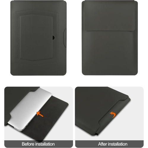 H 13.3'' /13.6'' Laptop Sleeve Case Leather Bag with Stand Compatible with MacBook Pro 14/MacBook Air 13(M1 M2)/ASUS Vivobook 14/Dell XPS 13/ASUS
