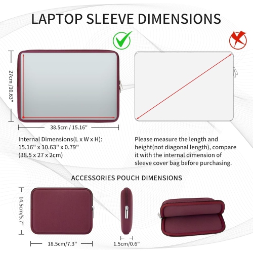 RAINYEAR 15.6 Inch Laptop Sleeve Protective Case Cover Carrying Bag with Accessories Pouch, Compatible with 15.6 Dell HP ThinkPad Lenovo Asus Acer