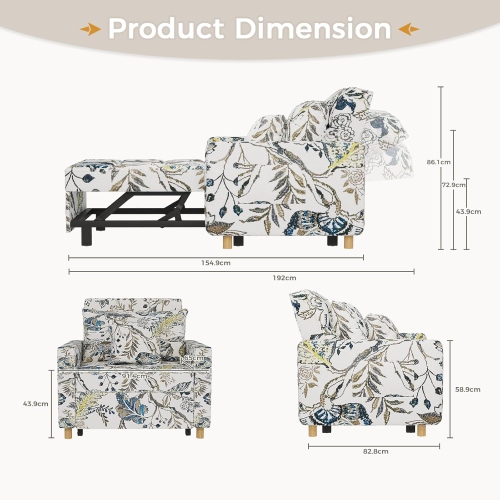 AECOJOY 36" Sleeper Chair, Convertible Chair Bed for Adults, 3-in-1 Pull Out Sofa Chair, Floral