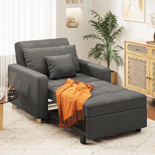 AECOJOY 36" Sleeper Chair, Convertible Chair Bed for Adults, 3-in-1 Pull Out Sofa Chair, Modern Grey