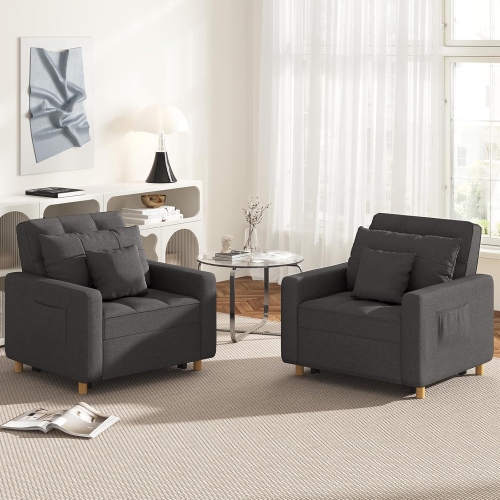 AECOJOY 36" Sleeper Chair, Convertible Chair Bed for Adults, 3-in-1 Pull Out Sofa Chair, Modern Grey