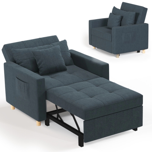 AECOJOY 36" Sleeper Chair, Convertible Chair Bed for Adults, 3-in-1 Pull Out Sofa Chair, Blue