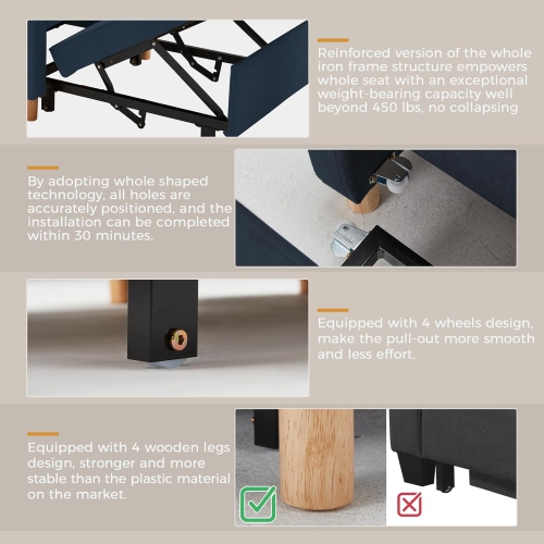 AECOJOY 36" Sleeper Chair, Convertible Chair Bed for Adults, 3-in-1 Pull Out Sofa Chair, Blue