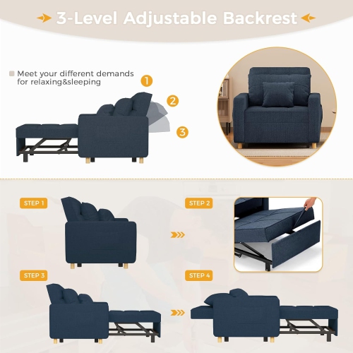 AECOJOY 36" Sleeper Chair, Convertible Chair Bed for Adults, 3-in-1 Pull Out Sofa Chair, Blue