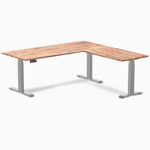 Desky Softwood L-Shape Sit Stand Desk - Acacia 72" With Grey Frame, Triple Motors, 440 lb Capacity