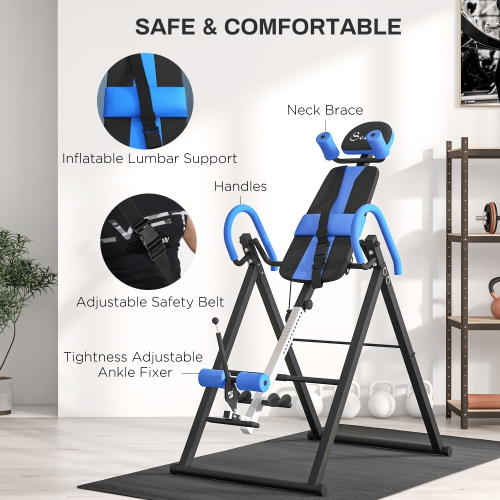 Soozier Adjustable Inversion Table, Folding Inversion Machine with Safety Belt, Waist Pad, 20°/40°/60° Handstand Stretcher Machine for Stress Relief