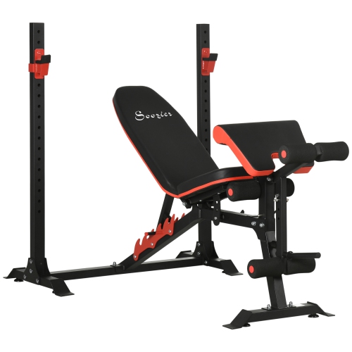 Soozier Fully Adjustable Weight Bench with Squat Rack, Preacher Curl Pad & Leg Developer, Multi-Function Home Gym Bench with Incline Bench Press Rack