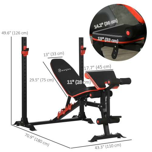 Soozier Fully Adjustable Weight Bench with Squat Rack, Preacher Curl Pad & Leg Developer, Multi-Function Home Gym Bench with Incline Bench Press Rack
