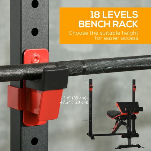 Soozier Fully Adjustable Weight Bench with Squat Rack, Preacher Curl Pad & Leg Developer, Multi-Function Home Gym Bench with Incline Bench Press Rack