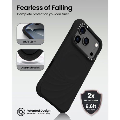 ORNARTO Vortuxe for iPhone 17 Pro Case, [Compatible with MagSafe], Shockproof Liquid Silicone Phone Case Cover for iPhone 17 Pro 6.3inch-Black