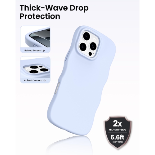 Étui ORNARTO pour iPhone 16 Pro – Curly Wave Edge | Compatible avec MagSafe | Étui souple en silicone liquide antichoc pour iPhone 16 Pro-Baby Blue