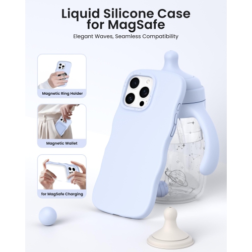 Étui ORNARTO pour iPhone 16 Pro – Curly Wave Edge | Compatible avec MagSafe | Étui souple en silicone liquide antichoc pour iPhone 16 Pro-Baby Blue