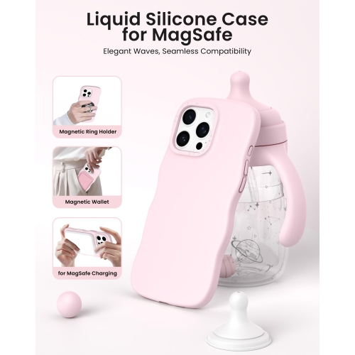 Étui ORNARTO pour iPhone 16 Pro – Curly Wave Edge | Compatible avec MagSafe | Étui de téléphone souple en silicone liquide antichoc pour iPhone 16