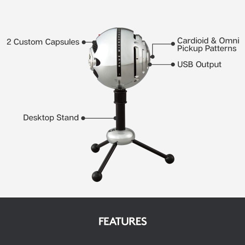 Blue Snowball USB Microphone for PC & Mac, Condenser Mic with Cardioid and Omnidirectional Pickup Patterns, Stylish Retro Design – Brushed Aluminum