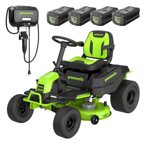 Greenworks Pro 80V 42" Electric Lawn Tractor, Riding Mower, 5.0Ah Batteries and 600W Plug in Charger Included