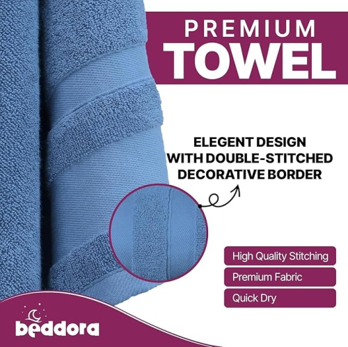 Beddora Luxury Bath Towels – 100% Cotton, Oversized 27x54, Extra Soft, Quick Dry & Super Absorbent, Hotel Spa Quality Bathroom Towels