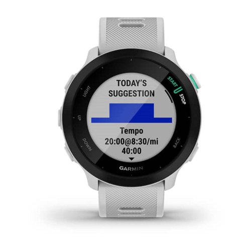 Refurbished Garmin Forerunner 55, GPS Running Watch with Daily Suggested Workouts, Up to 2 Weeks of Battery Life, White