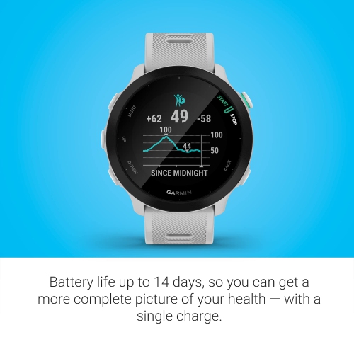 Refurbished Garmin Forerunner 55, GPS Running Watch with Daily Suggested Workouts, Up to 2 Weeks of Battery Life, White