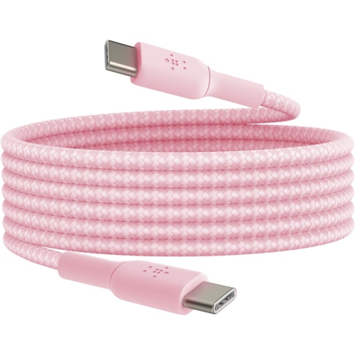 Belkin BoostCharge 2M/6.6ft Braided USB-C to USB-C Cable - Pink, Fast Charging & Data Transfer for iPhone 16 Series, Galaxy S24, S23, Pixel 8, 7,