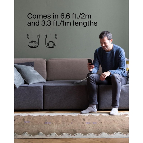 Belkin BoostCharge 2M/6.6ft Braided USB-C to USB-C Cable - Pink, Fast Charging & Data Transfer for iPhone 16 Series, Galaxy S24, S23, Pixel 8, 7,