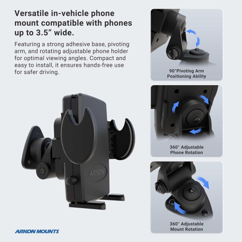 ARKON Mounts Adhesive Car or Truck Phone Holder Mount Compatible with iPhone 14 13 Pro Max Samsung Galaxy S22 S21 SM428