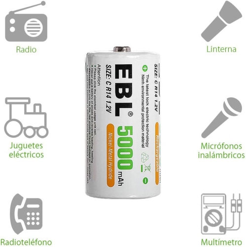 6 piles rechargeables rechargeables à cellules C d'EBL 1,2&nbsp;V; Piles Ni-MH C de 5000&nbsp;mAh; 1500 cycles